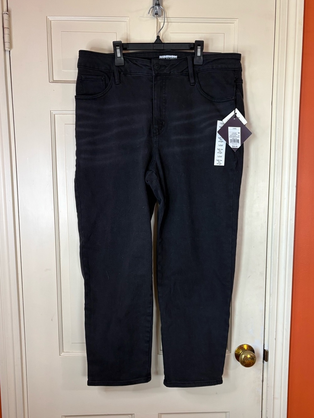 Ava & Viv Jeans Women’s 16W Black High Rise Slim Straight Black Denim Cotton New